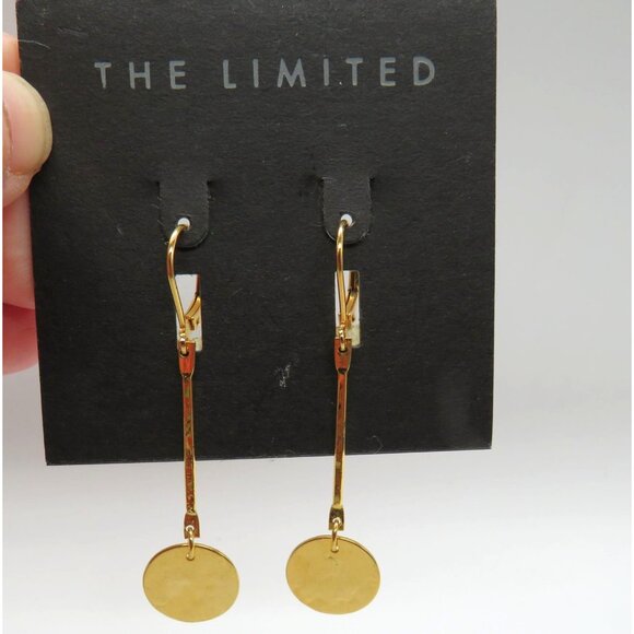 The Limited Earrings Gold Tone Hammered Metal Disc Dangle 2" Drop New - Picture 6 of 6
